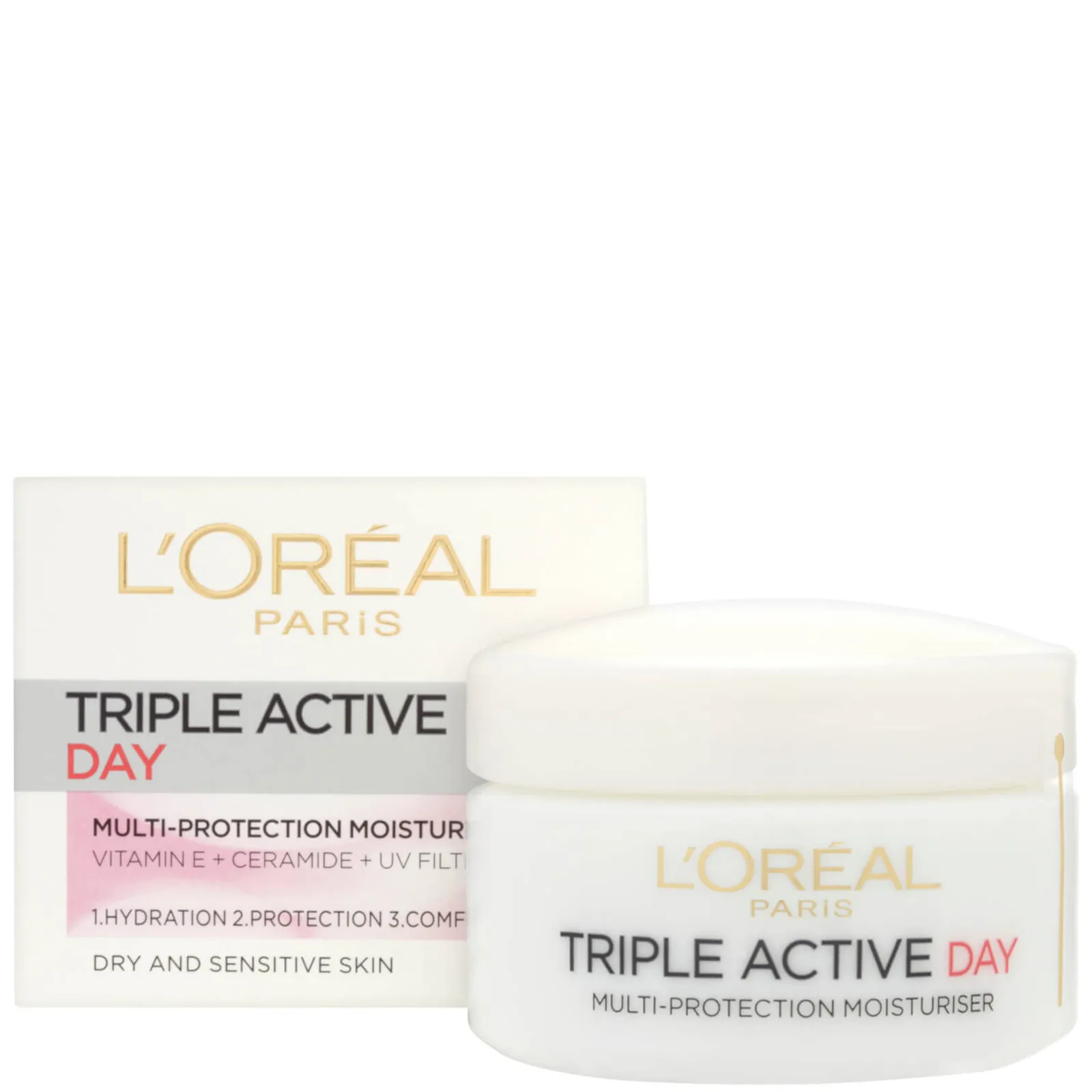 Crema hidratante de día multi-protección Dermo Expertise Triple Active de L'Oreal Paris, para pieles secas/sensibles (50 ml)