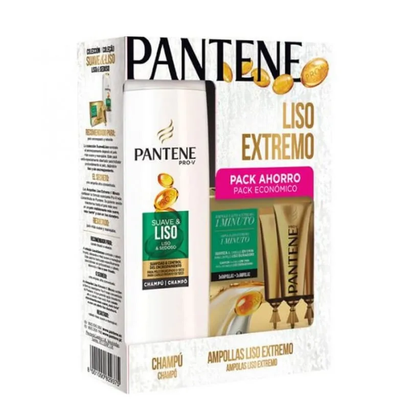 Pantene Champú Suave Liso 360 ml + Ampollas Liso Extremo 3 und