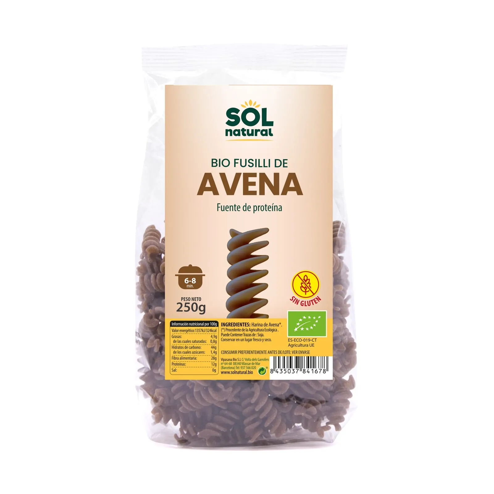 Fusilli De Avena Sin Gluten Bio 250g