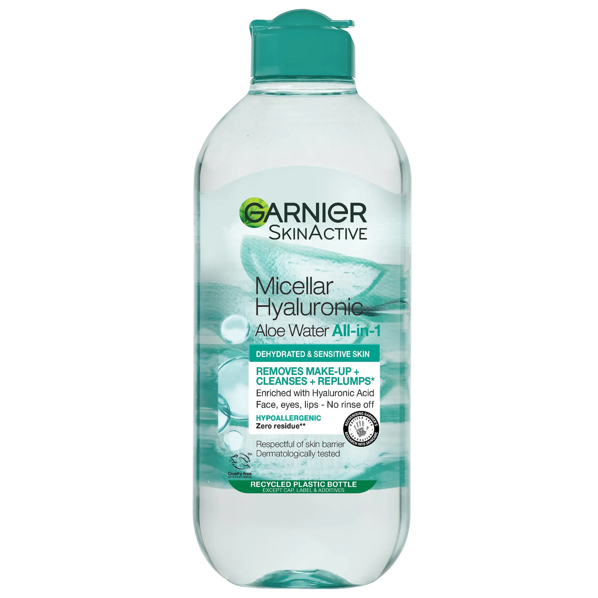 Garnier Agua Micelar Hialurónica de Aloe 400ml, Limpia y Repone