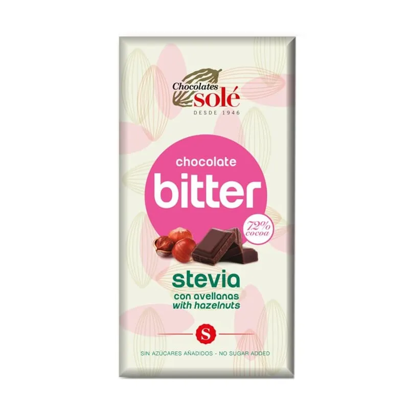 Chocolate Bitter Con Avellanas y Stevia 72% Cacao 100g