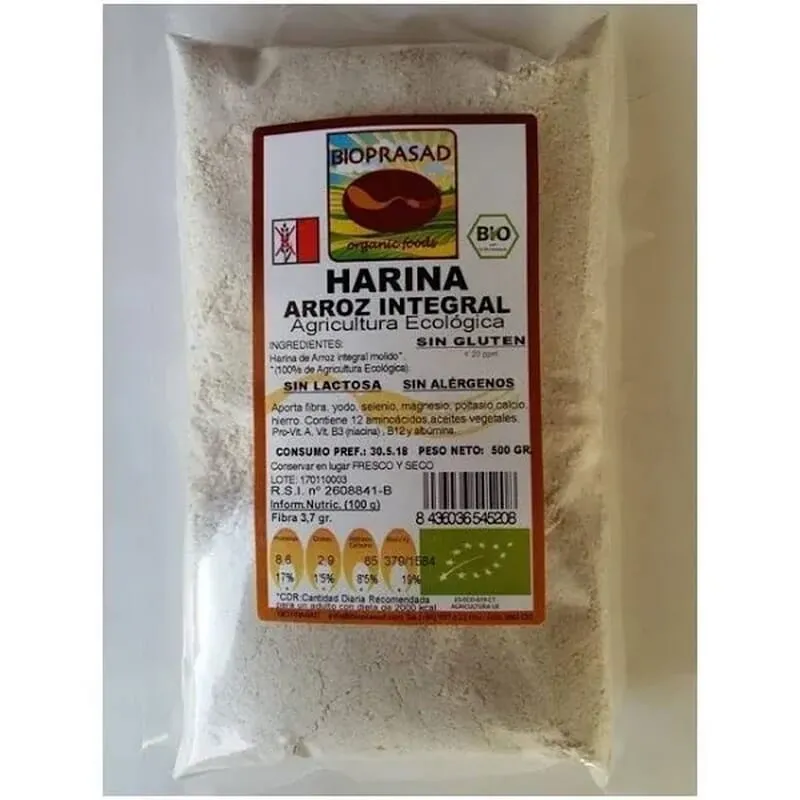 Harina De Arroz Integral Sin Gluten 500g