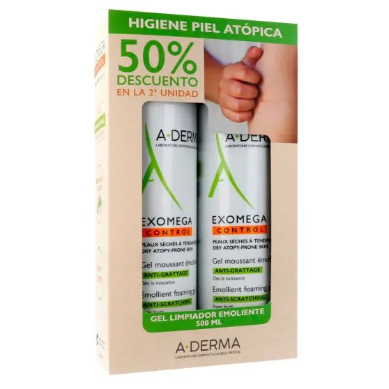 A-Derma Pack Descuento Exomega Control Gel Limpiador Emoliente 500 ml