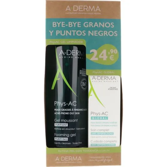 A-Derma Pack Bye Bye Granos: Phys-AC Gel Purificante + Crema Anti-Imperfecciones