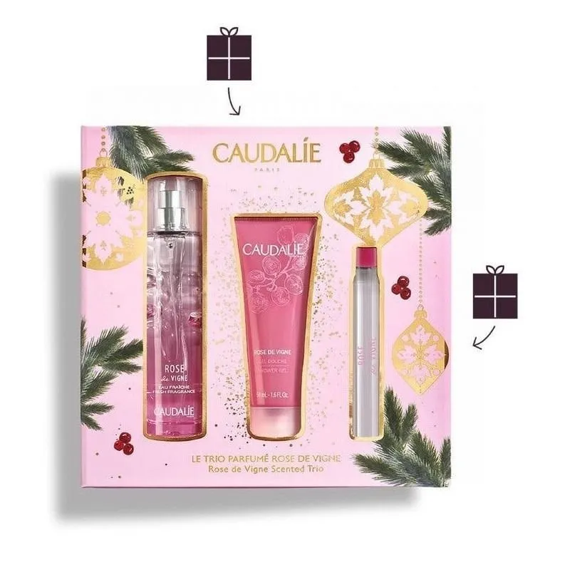 Caudalie Cofre Rose de Vigne Trío Esencia Agua Refrescante 50ml + Gel de Baño 50ml + Roll On 10ml