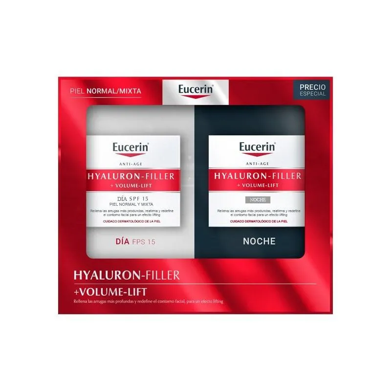 Eucerin Pack Hyaluron Filler Volume Lift Dia Piel Normal Mixta Fps15 50ml + Volume Lift Noche 50ml