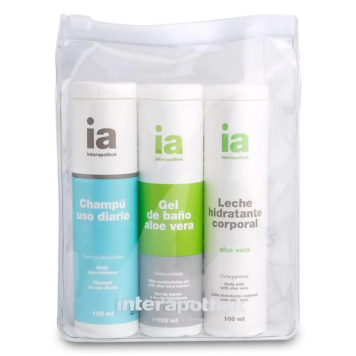 Interapothek Neceser Champú 100ml, Gel Aloe 100ml y Leche Hidratante 100ml