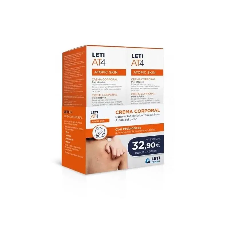 Leti Pack At4 Crema Corporal Para Piel Atópica 2 X 200ml