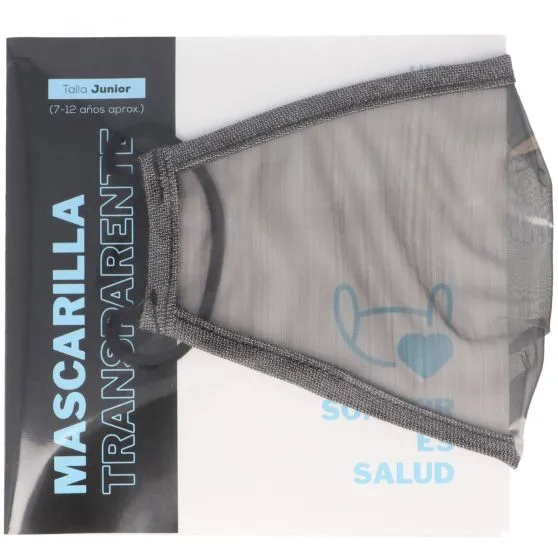 Mascarilla Transparente Homologada Reutilizable 15 Lavados Infantil Gris 7-12 Años