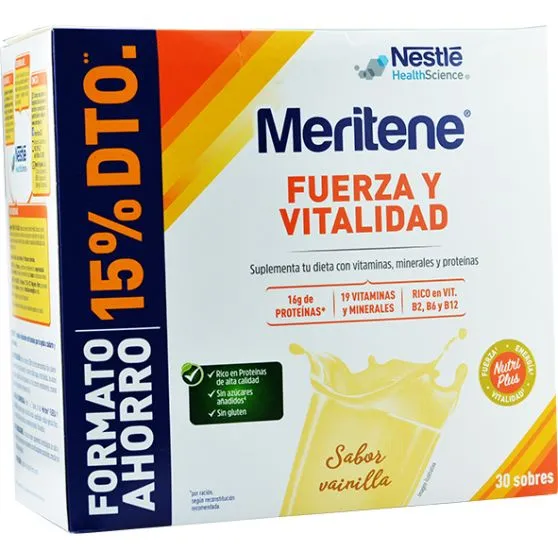 Meritene Fuerza y Vitalidad Sabor Vainilla 30 Sobres - Formato Ahorro