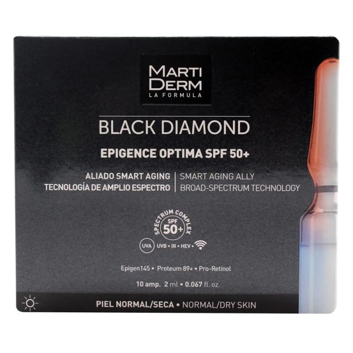Martiderm Black Diamond Epigence Optima SPF50+ Piel Normal y Seca 10 ampollas