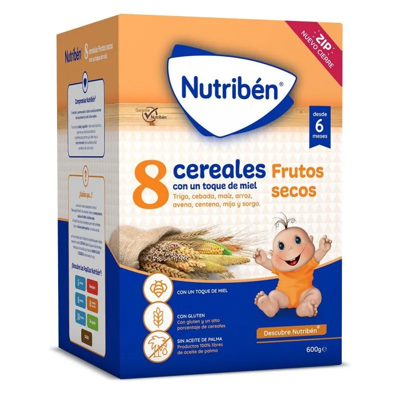 Nutribén Papilla 8 Cereales Con Un Toque De Miel Frutos Secos 600 gr