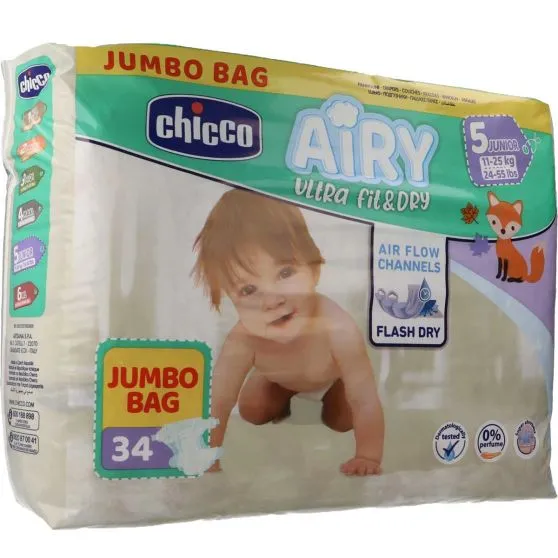 34 Pañales Chicco Airy Talla 5 (11 - 25 kg)