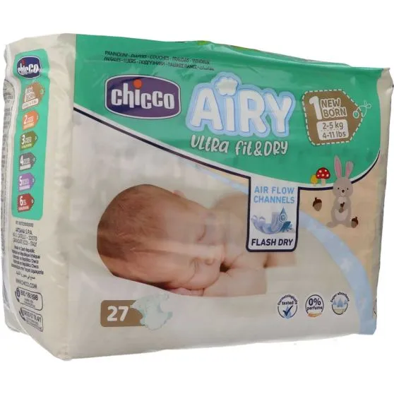 27 Pañales Chicco Airy  Talla 1 (2 - 5 kg)