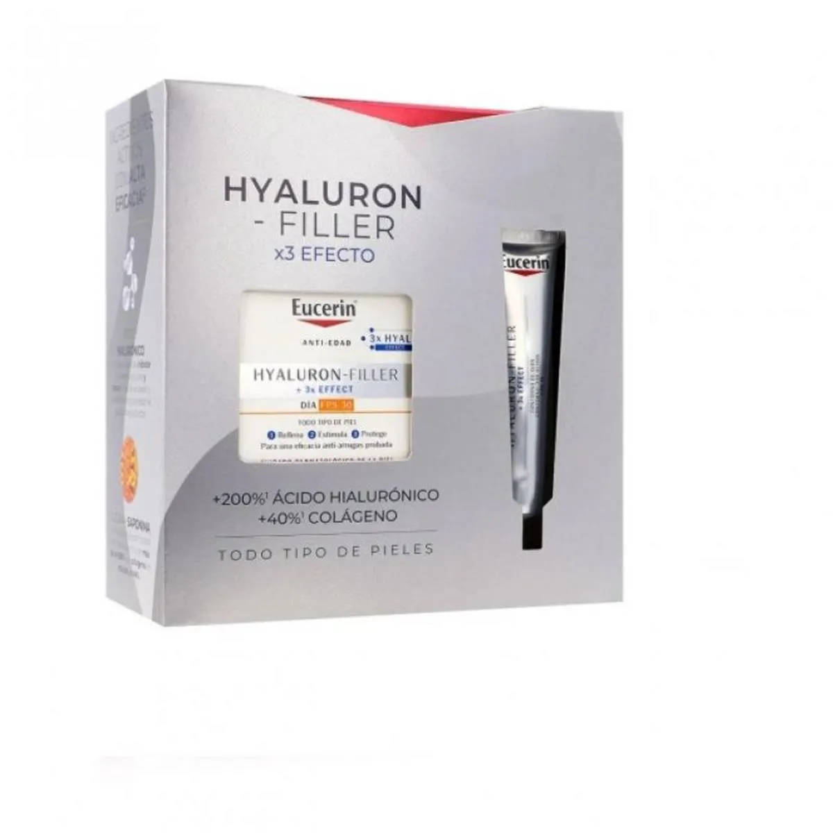 Pack Eucerin Hyaluron Filler x3 Efecto Crema de día FPS 30 50ml + Contorno de Ojos 15ml
