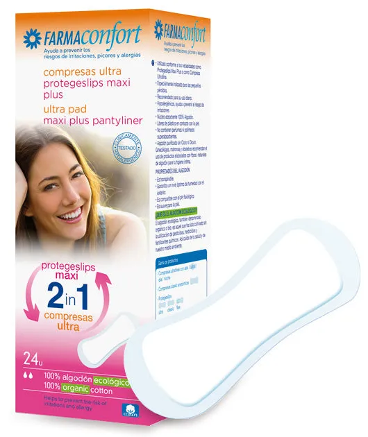 2 en 1 Protegeslips Maxi Plus / Compresa Ultrafina 24uds - Farmaconfort