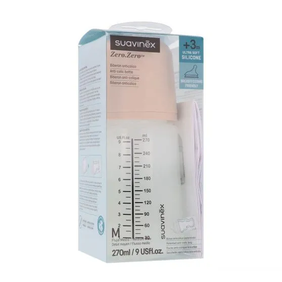 Suavinex Biberón Zero Anticólico Flujo Medio +3 meses