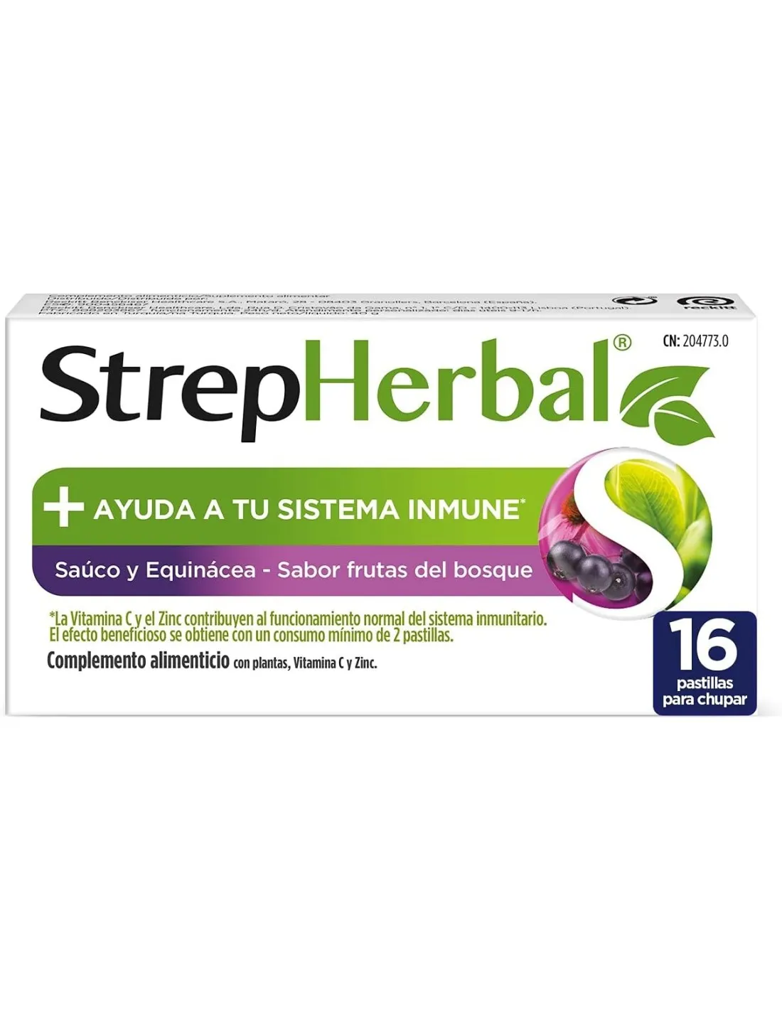 StrepHerbal Saúco Equinácea Sabor Frutas del Bosque 16 Pastillas