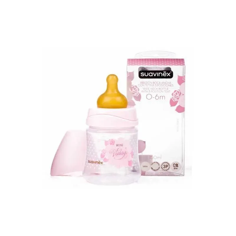 Suavinex Biberón Boca Ancha con Tetina 3 Posiciones Rosa 150 ml