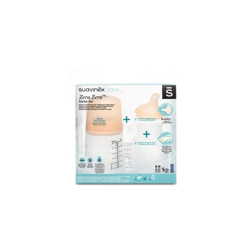 Suavinex Pack Biberón ANticólicos ZeroZero 180ml Tetina + Bolsa