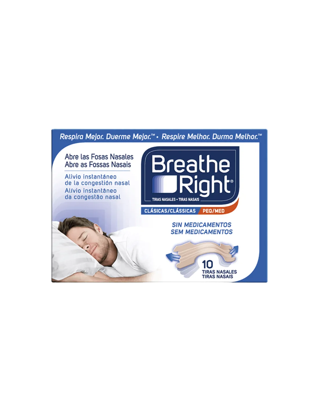 Breathe Right Tiras Nasales Clásicas Pequeñas/Medianas 10 Unidades