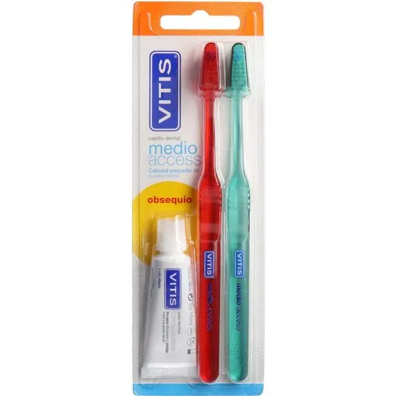 Vitis Duplo Cepillo Dental Medio Access Diferentes Colores