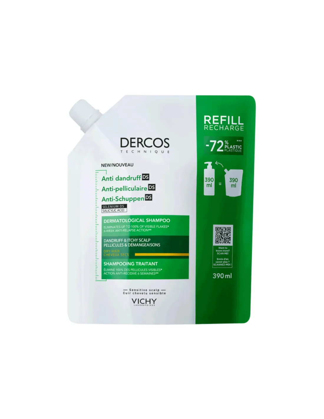 VICHY Dercos Recarga Champú DS Anticaspa Cabello Seco 390 ml
