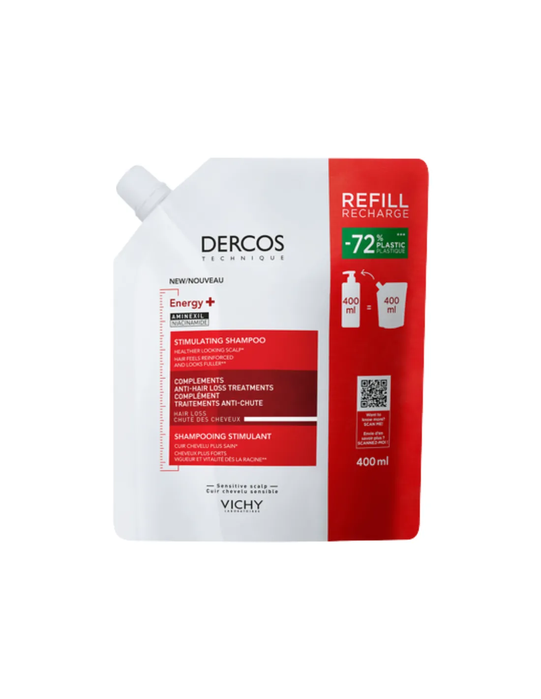 VICHY Dercos Energy+ Recarga de Champú Estimulante 400 ml