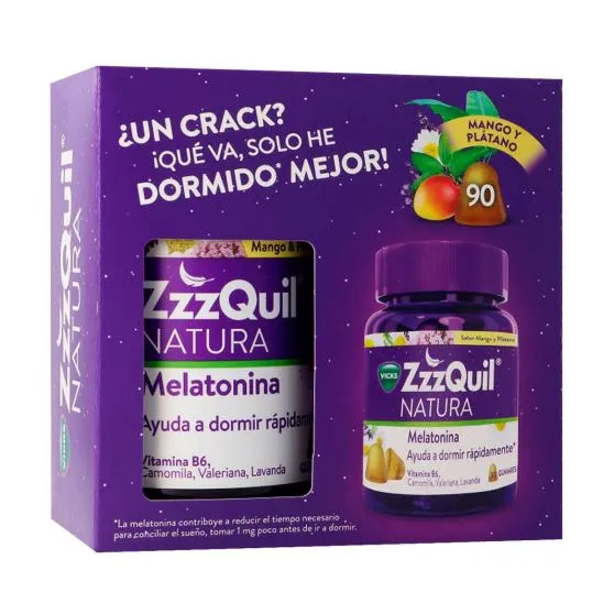 ZzzQuil Natura Melatonina Mango y Plátano Pack 90 gominolas